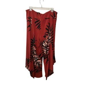 G.I.L.I Harem Pants Pull On Wide Leg Tropical Leaf Floral Print Casual Red Large